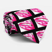 Cravate Unisex rose/noir à lèvres chaudes (Roulé)