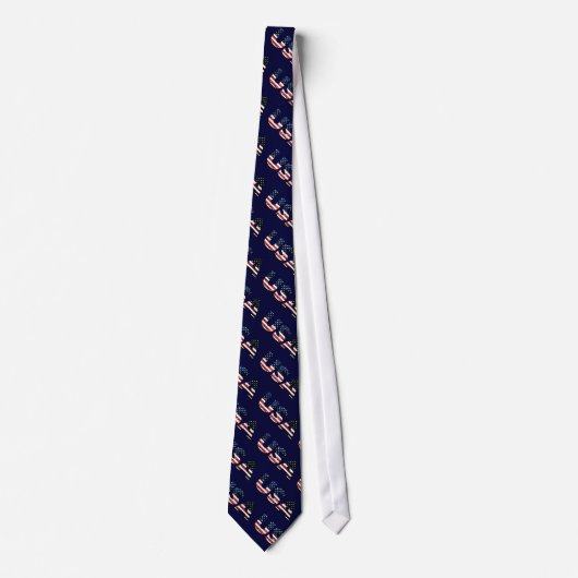 Cravate USA texte flag bleu rouge parties scintillant scin (Devant)