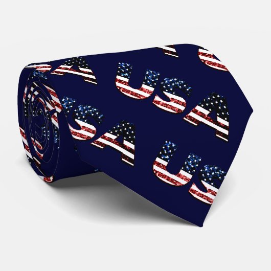 Cravate USA texte flag bleu rouge parties scintillant scin (Roulé)