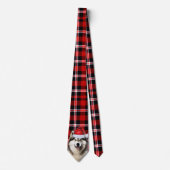 Cravate Vacances Alaskien Malamute Rouge Blanc Plaid Noël (Devant)