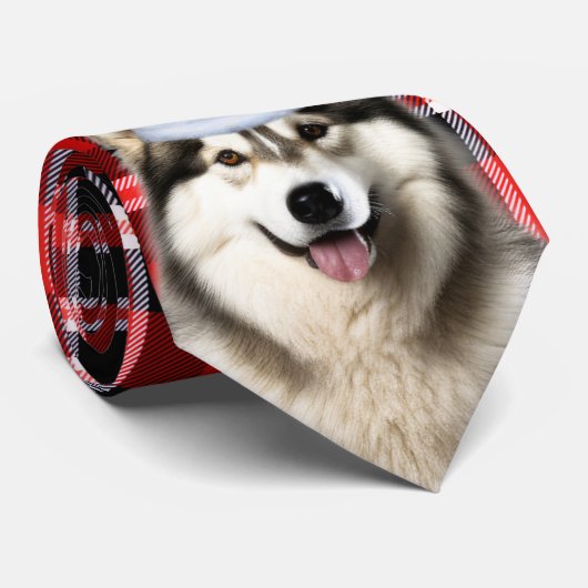 Cravate Vacances Alaskien Malamute Rouge Blanc Plaid Noël (Roulé)