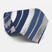 Cravate Vacances Bleu et Argent Foil Stripes de Noël (Roulé)