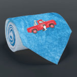 Cravate Vacances hivernales vintage Red Truck Chien<br><div class="desc">Beau aquarelle avec un arrière - plan d'hiver bleu un camion rouge vintage avec deux chiens noirs et blancs. Parfait pour le port pendant la saison des fêtes.</div>