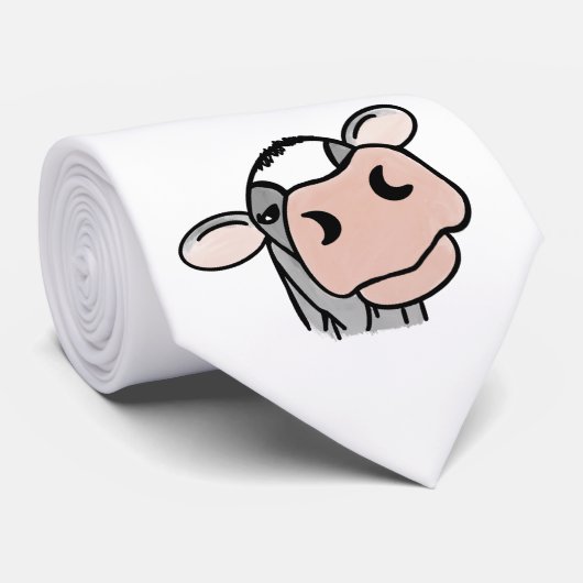 Cravate vache de dessin animé noir blanc rose baiser gris (Roulé)