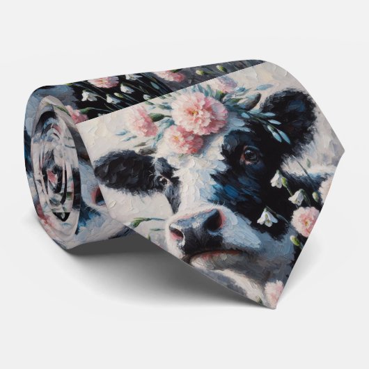 Cravate Vache Holstein dans les fleurs Agritourisme peintu (Roulé)