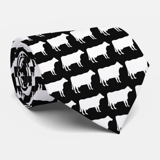 Cravate Vaches blanches - Noir (Roulé)