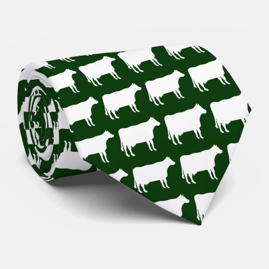 Cravate Vaches blanches - Vert foncé (Roulé)