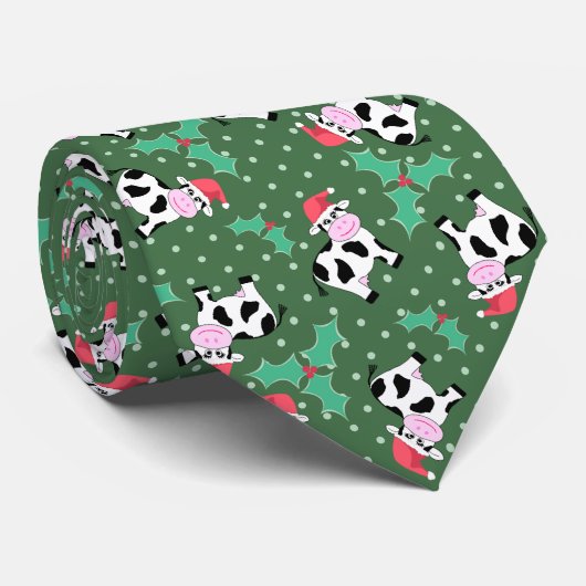 Cravate Vaches de Noël avec Holly (Roulé)
