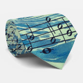 Cravate Vague de mer bleue et notes de musique (Roulé)