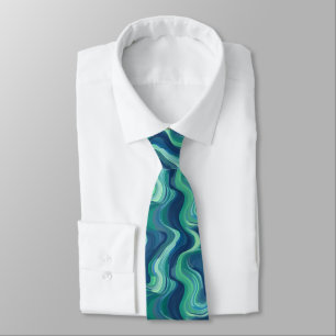 Cravate Vagues abstraites bleu et vert