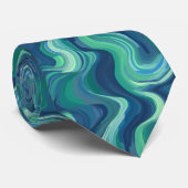 Cravate Vagues abstraites bleu et vert (Roulé)