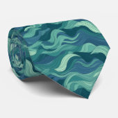 Cravate Vagues abstraites bleu et vert (Roulé)