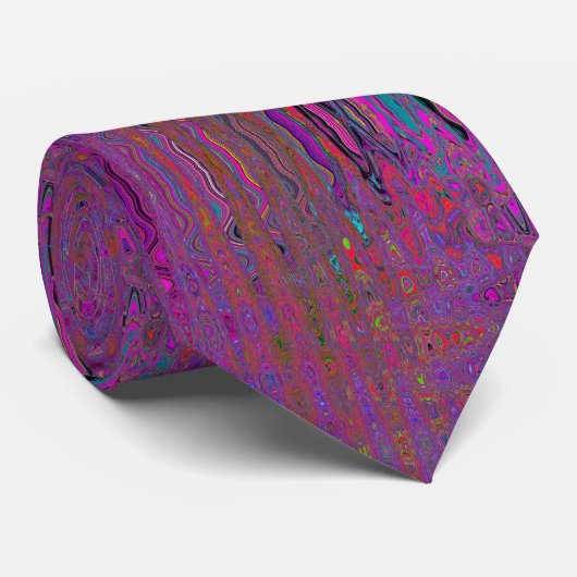Cravate Vagues Atomiques Rétro Magenta Groovy Psychédéliqu (Roulé)