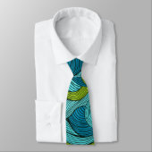 Cravate Vagues bleu et vert citron avec Monogramme (Attaché)