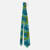 Cravate Vagues bleu et vert citron avec Monogramme (Dos)