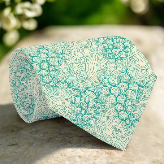 Cravate Vagues d'océan turquoise et motif de coquillages