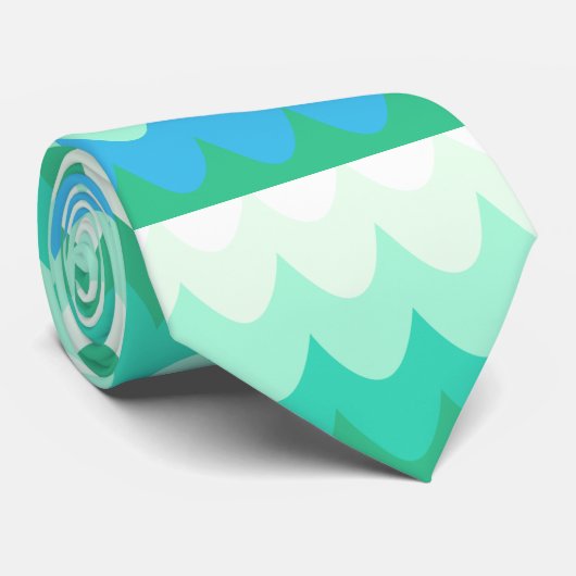 Cravate Vagues géométriques bleues, vertes et Turquoises (Roulé)