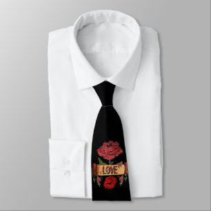 Cravate Valentine RAB Rockabilly Roses, Amour & Lèvres Rou