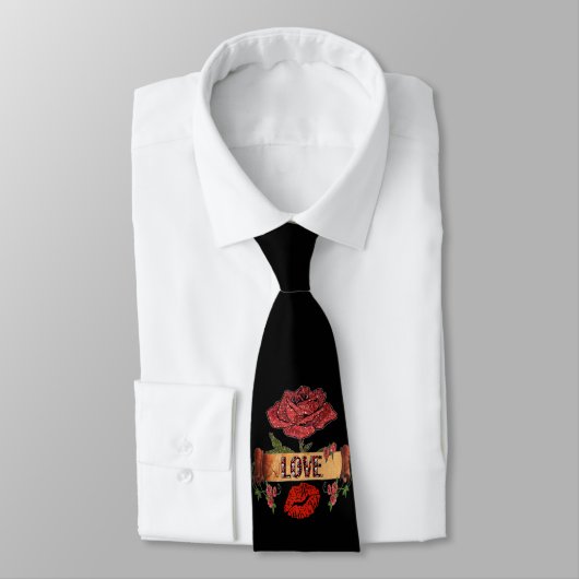 Cravate Valentine RAB Rockabilly Roses, Love & Lipstick (Attaché)