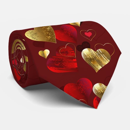 Cravate Valentines dorées et rouges (Roulé)