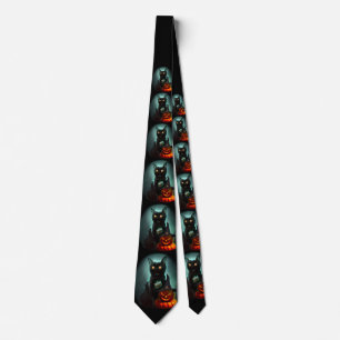 Cravate Vampire Chat et Assistant Citrouille Halloween Sur