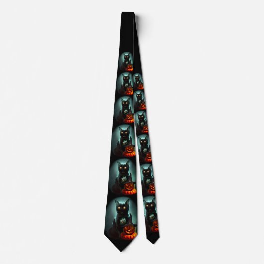 Cravate Vampire Chat et Assistant Citrouille Halloween Sur (Devant)