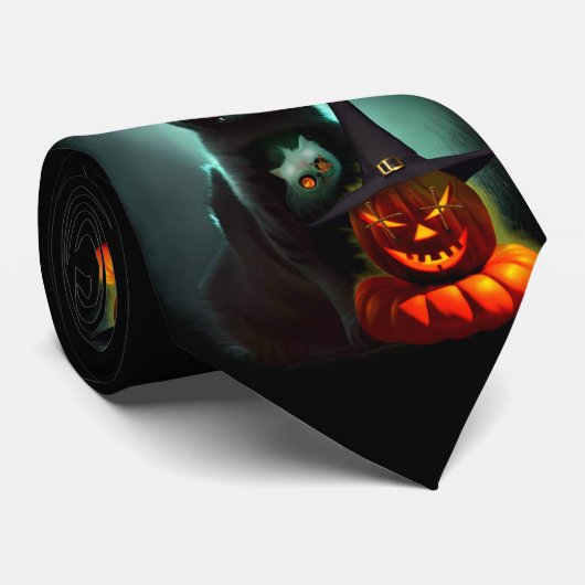 Cravate Vampire Chat et Assistant Citrouille Halloween Sur (Roulé)