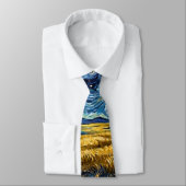 Cravate Van Gogh Style Starry Harvest Golden Wheat Field  (Attaché)