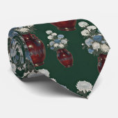 Cravate Vases de Chinoiserie Chrysanthèmes Vert Forêt (Roulé)