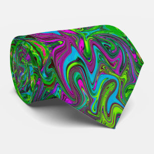 Cravate Vave Vert, Bleu et Magenta Art Abstrait