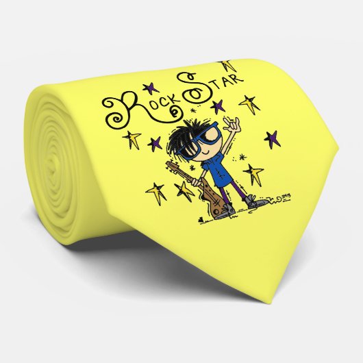 Cravate Vedette du rock de garçon de cheveux noirs (Roulé)