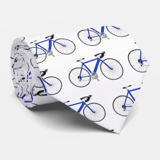 Cravate vélo bleu sur blanc (Roulé)