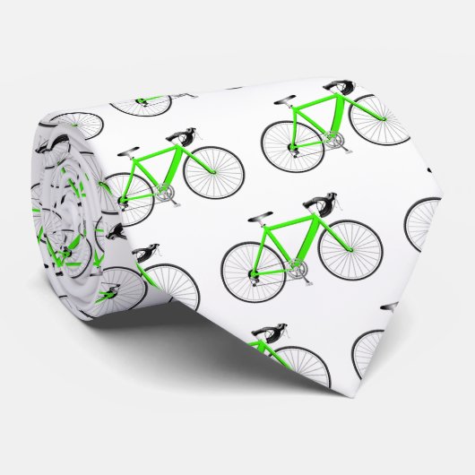 Cravate vélo vert citron sur blanc (Roulé)