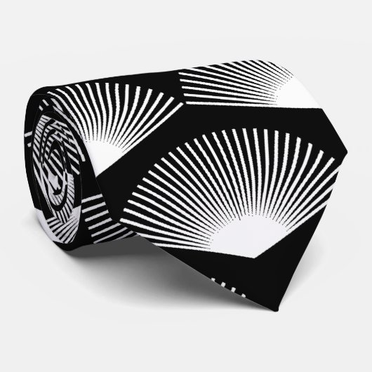 Cravate Ventilateur Art déco blanc Motif noir (Roulé)
