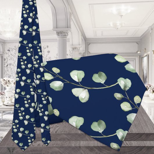 Cravate Verdure Eucalyptus Bleu Nuit Mariage