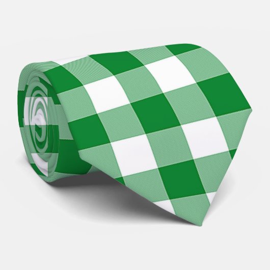 Cravate Vérifications de buffle vert blanc moderne à carre (Roulé)
