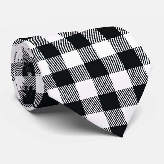 Cravate Vérifier le blanc et le noir plaid (Roulé)