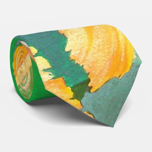 Cravate Vermilion Poisson D'Or Nager Dans Les Bulles Verte (Roulé)