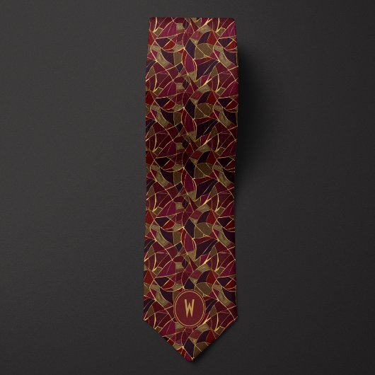Cravate Verre Burgundy et Or Abstrait