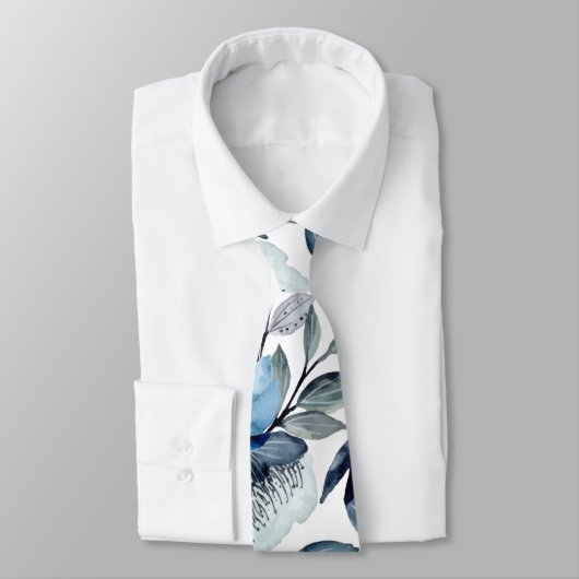 Cravate Vert Aquarelle Marine Bleu Flore Patten (Attaché)