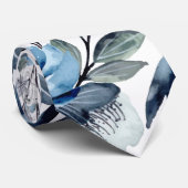 Cravate Vert Aquarelle Marine Bleu Flore Patten (Roulé)