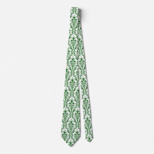 Cravate Vert Blanc Floral Damask (Devant)