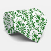 Cravate Vert Blanc Floral Damask (Roulé)