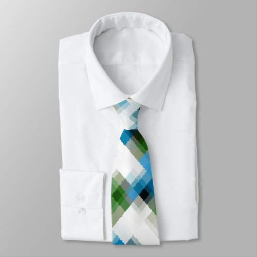 Cravate Vert bleu gris blanc Motif Abstrait (Attaché)