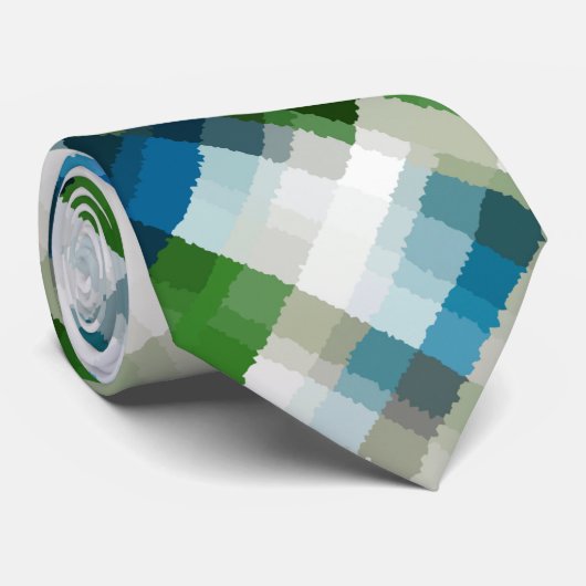 Cravate Vert bleu gris blanc Motif Abstrait (Roulé)