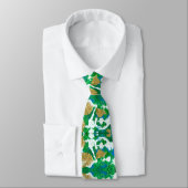 Cravate Vert, Bleu, Or, Blanc Motif répétitif (Attaché)