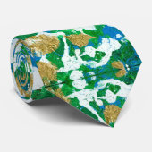 Cravate Vert, Bleu, Or, Blanc Motif répétitif (Roulé)