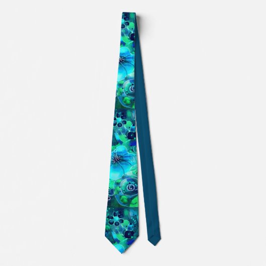 Cravate Vert bleu Turquoise Floral Fleurs Abstraites (Devant)
