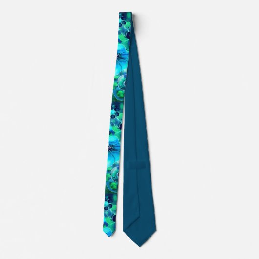 Cravate Vert bleu Turquoise Floral Fleurs Abstraites (Dos)