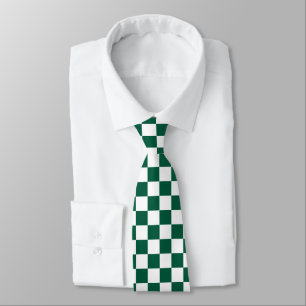 Cravate Vert chasseresse et carreaux blancs